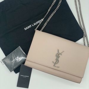 YSL Yves Saint Laurent Medium Monogram Kate Marble Pink with Chrome Chain